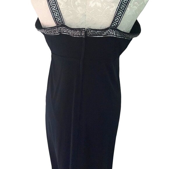 Vintage Womens Maxi Dress Cape Set Black Size Medium 70s Empire Waist Greek Trim - Picture 7 of 16